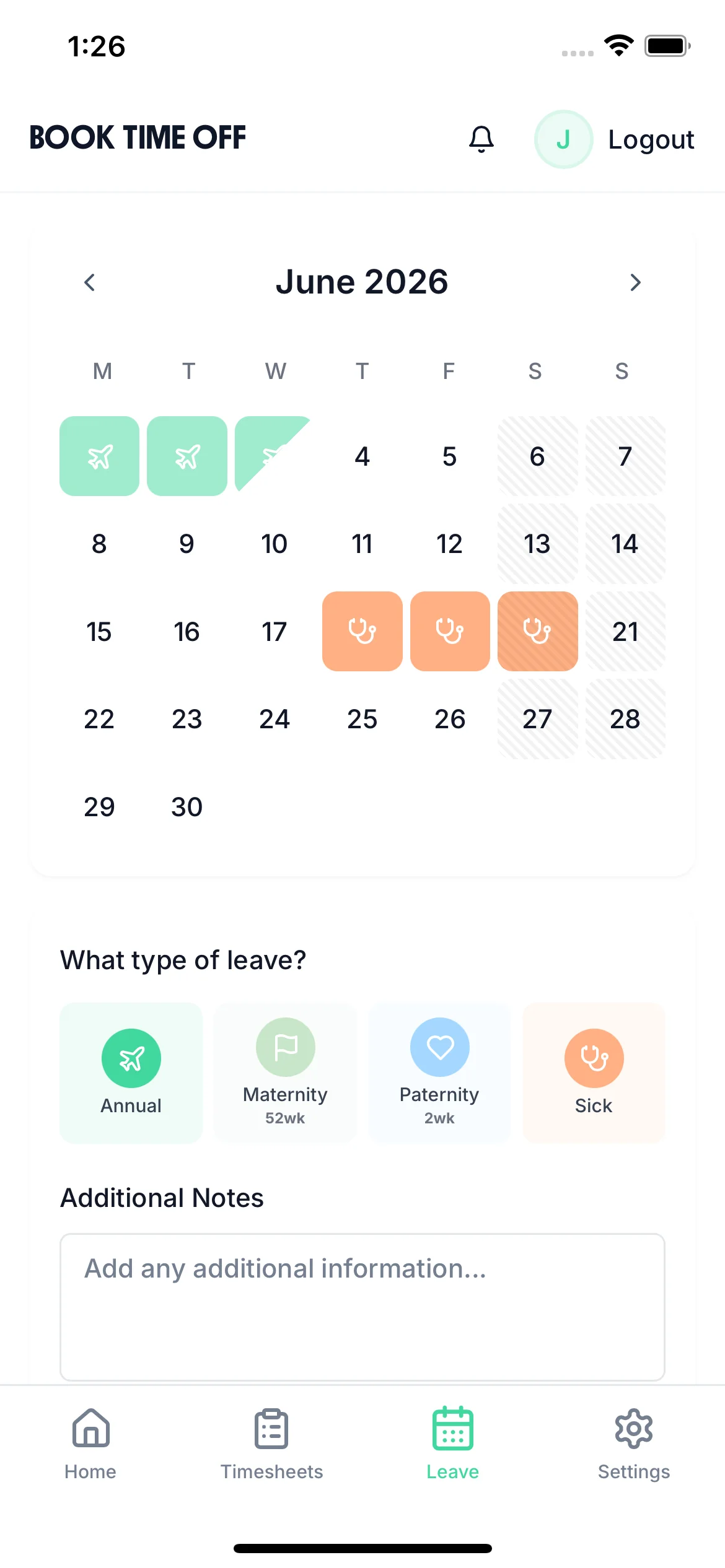 Leave request software - employee booking time off on mobile