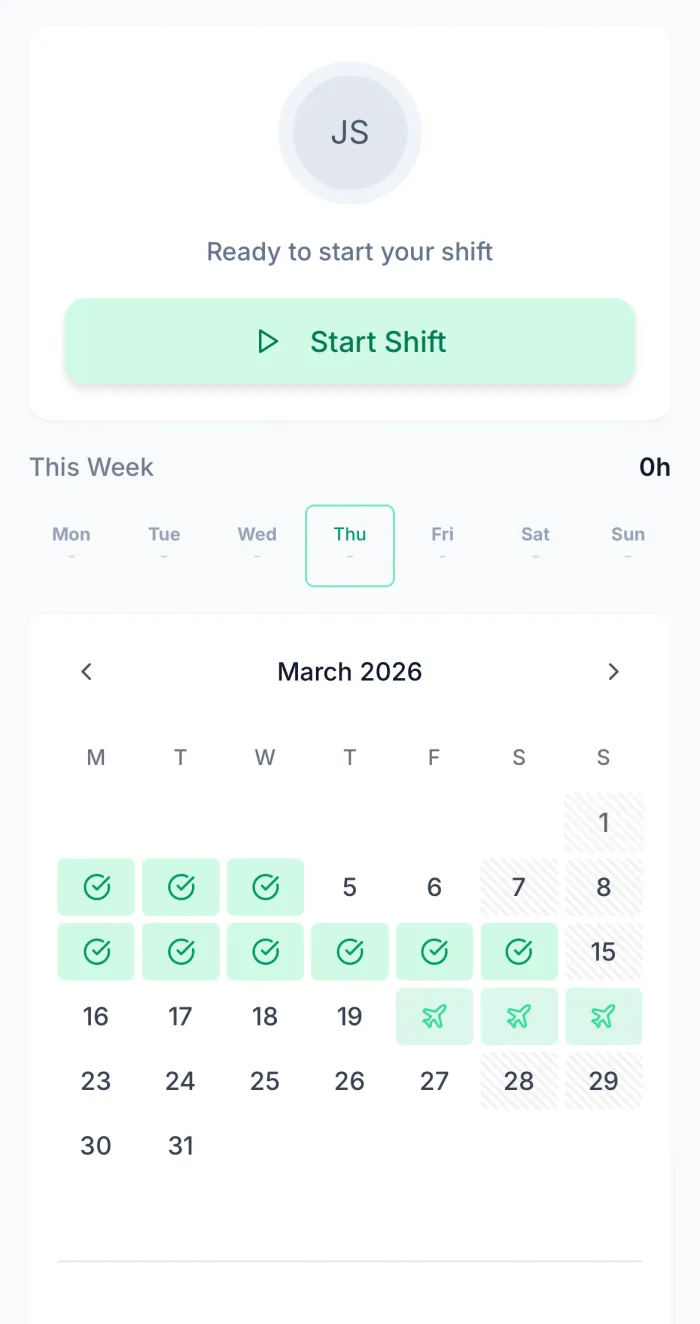 Clock in app on mobile phone - employee clocking in
