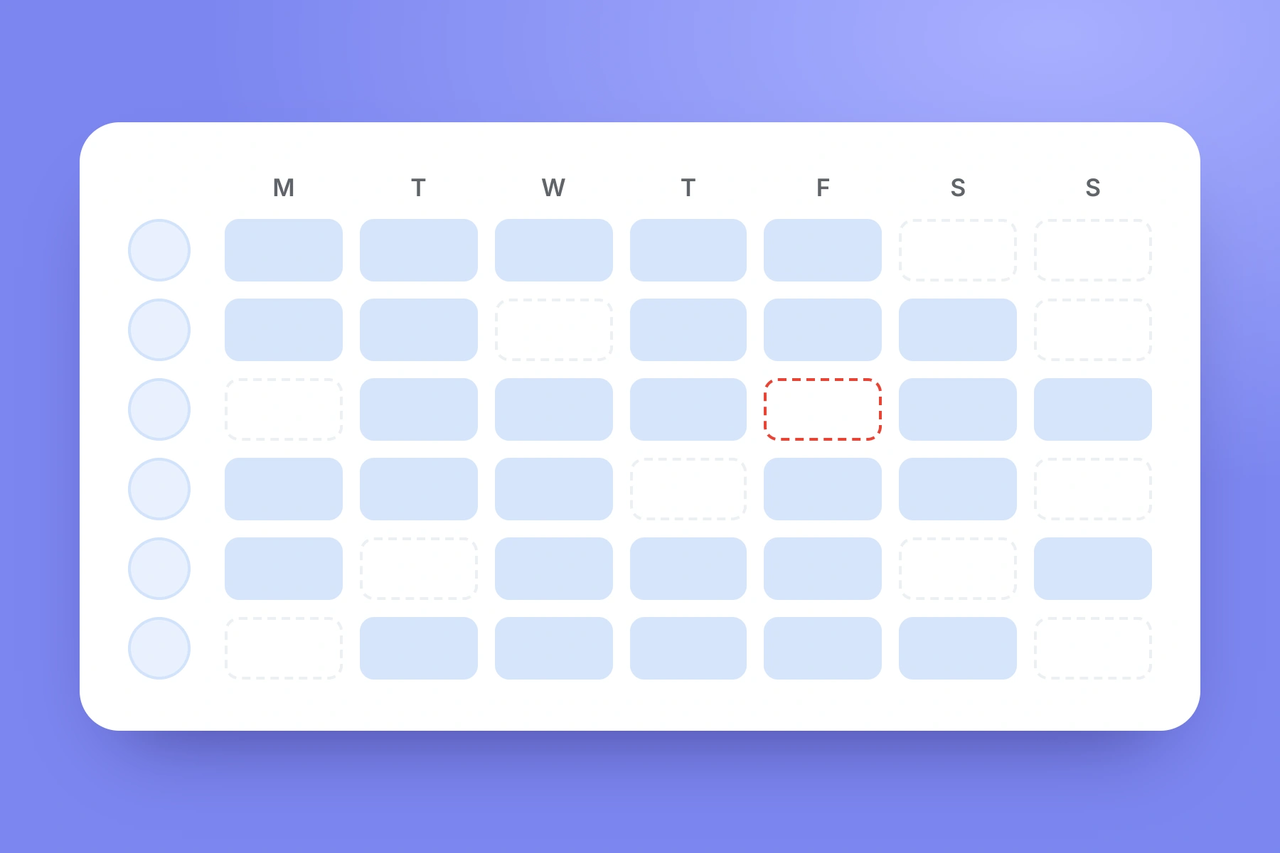 The whole team's week on one rota screen, with one uncovered shift outlined