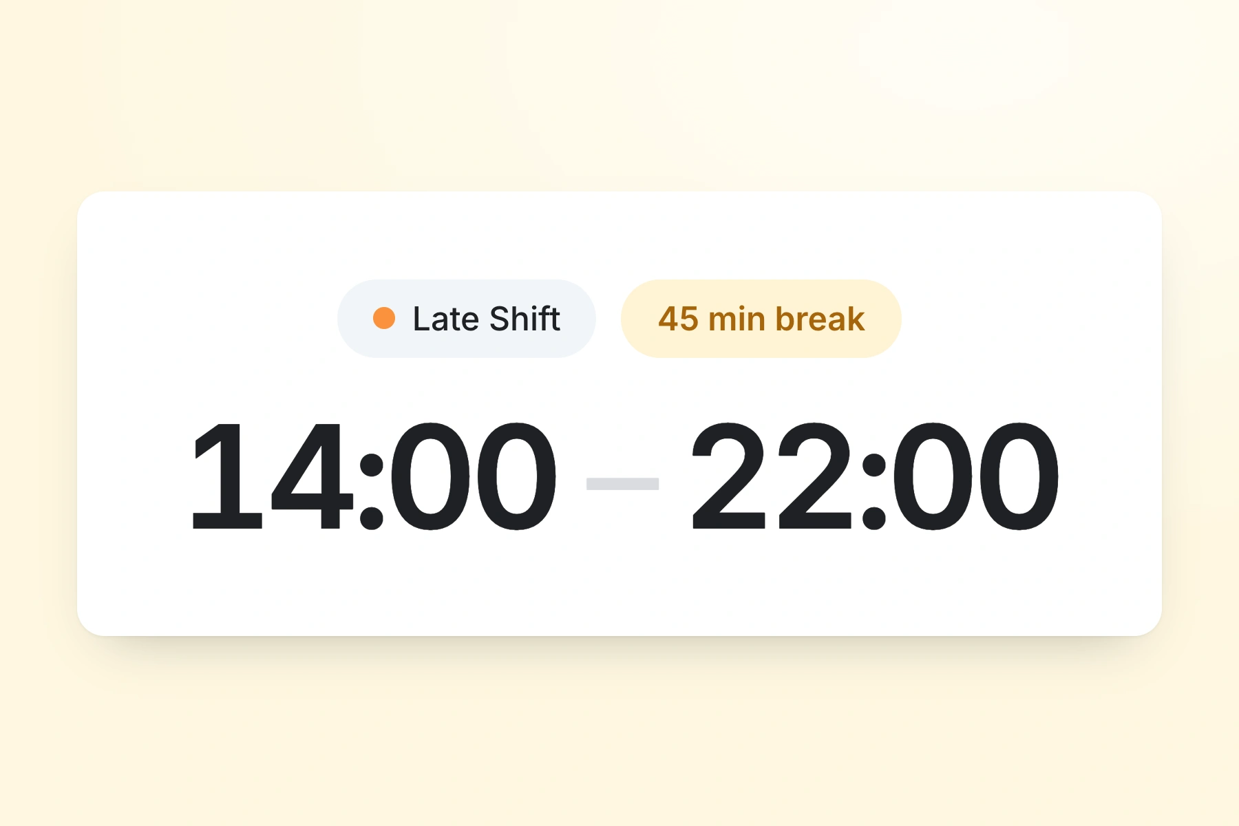 A Late Shift in TimeTally — 14:00 to 22:00 with a 45 minute break