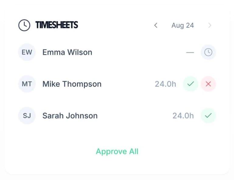 Weekly hours in TimeTally with one-tap manager approval