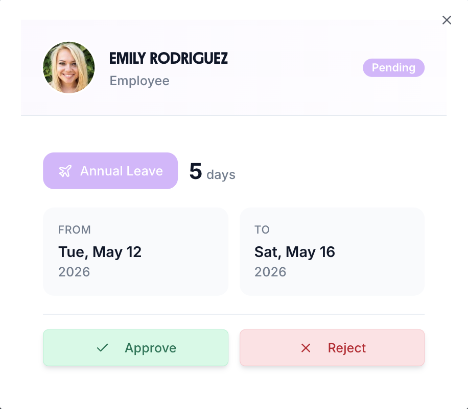 Leave request approval modal