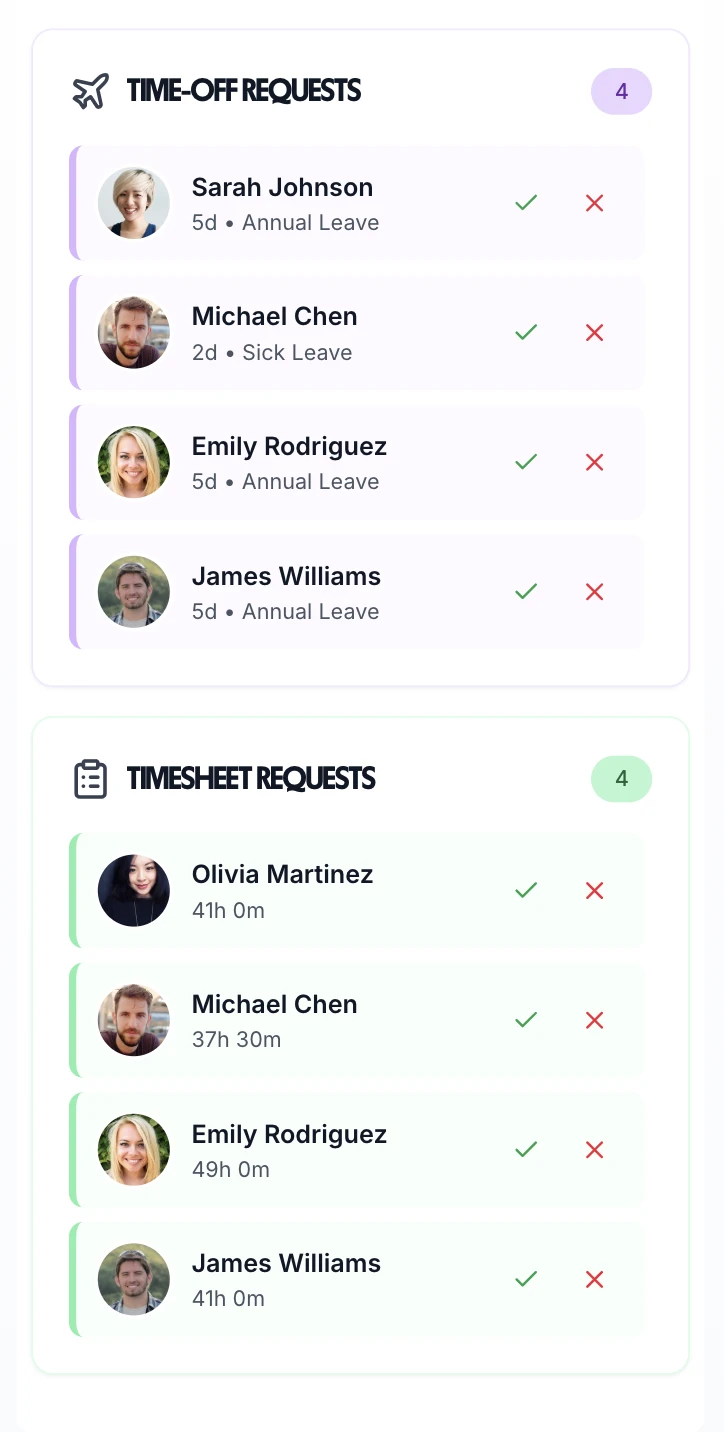 TimeTally holiday requests dashboard