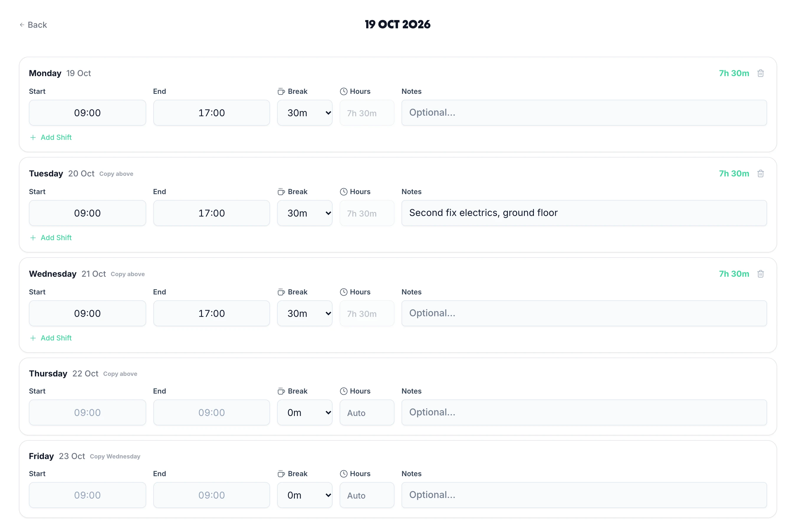 Timesheet entry form